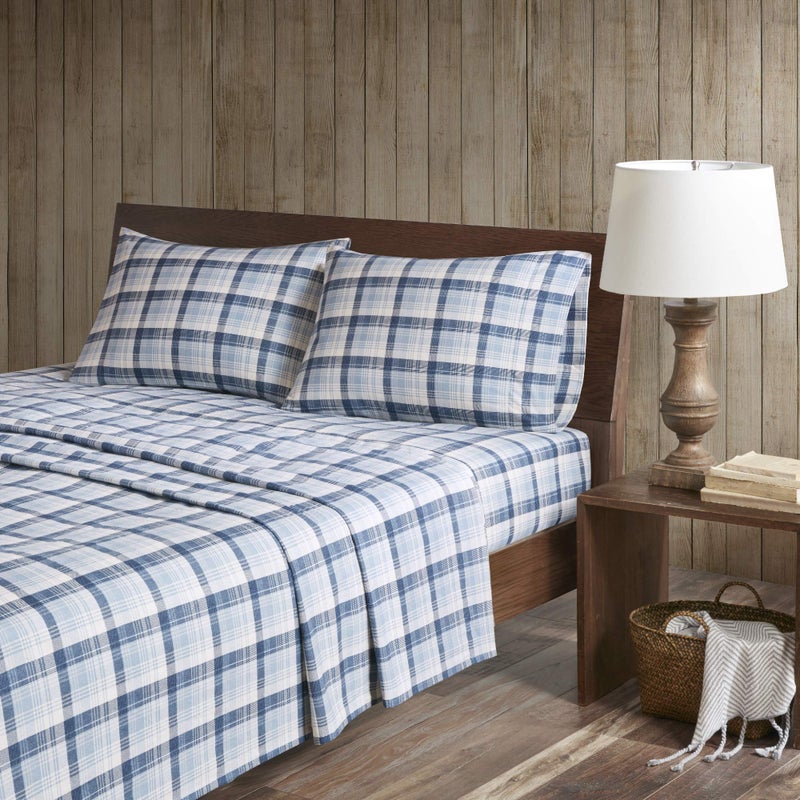 Woolrich John Rich & Bros. Woolrich Cotton Sheet Set Cottage Charms Print, 100% Cotton Flannel Sheets Warm & Fuzzy Bedding Set Cal King Size Sheets, Fitted Pocket Fits Up to 14" Mattress, Cal King Blue Plaid, 4 Piece - Image 2